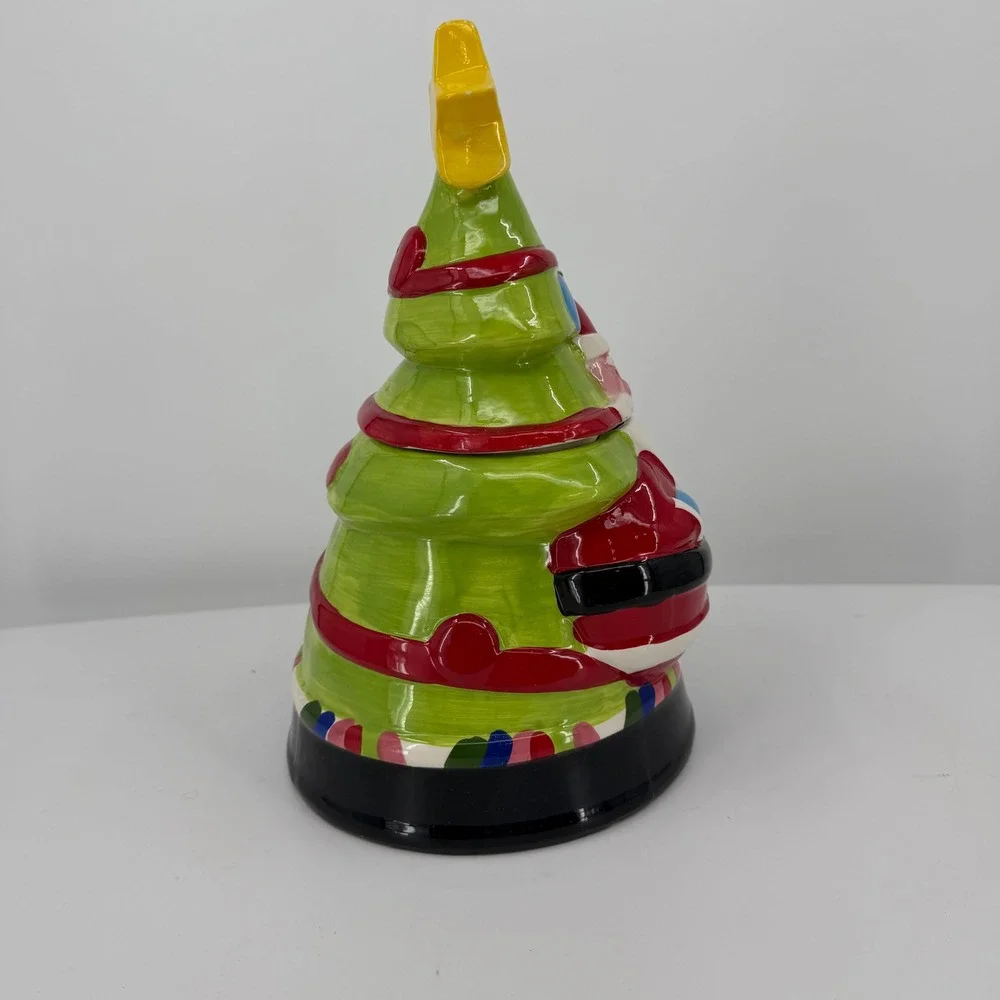 Christmas Cookie Jar Santa Snowman Christmas Tree Ceramic Holiday Decor 10.75in